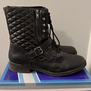 White Mountain Women's Black Outlaw Leather Moto Boots